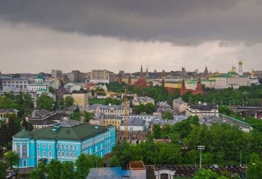 Moscow from the height of bird flight. Heavy rain, cloudburst, thunderstorm clipart