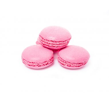 Pembe çilek geleneksel Fransız tatlı macarons 
