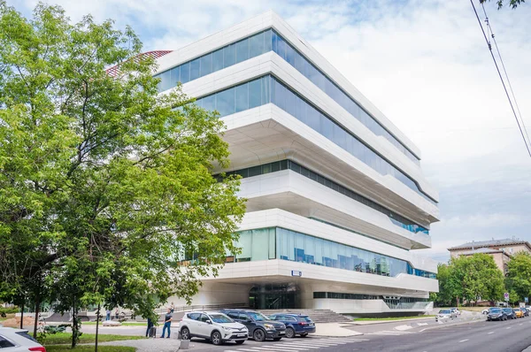 Moskau Russland Juli 2019 Ungewöhnliches Gebäude Bürozentrum Herrschaftsturm Das Gebäude lizenzfreie Stockfotos