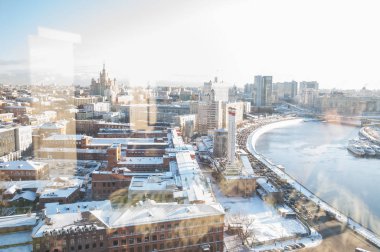 Moskova, Rusya - 23 Ocak 2020: Dünya Ticaret Merkezi 'nin penceresinden Trekhgornaya Üretim Kompleksi (Wtc)