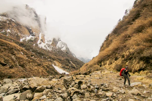 Backpacker kobieta podróże piesze wycieczki w góry podróże Lifestyle sukces koncepcja aktywne lato wakacje zewnątrz Alpinizm sportów ekstremalnych-Vintage efekt stylu Zdjęcia. — Zdjęcie stockowe