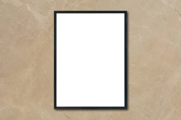 Mock up marco de la imagen del cartel en blanco colgando en la pared de mármol marrón en la habitación - se puede utilizar la maqueta para la exhibición de productos de montaje y diseño clave disposición visual . —  Fotos de Stock