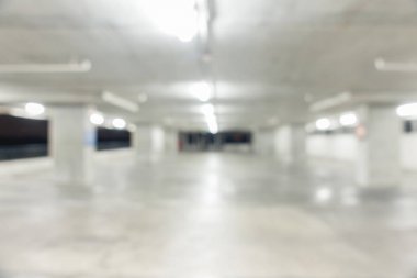 Soyut araba park yeri için arka plan bulanıklık, park arabalar ile bulanıklık. Bulanık yeraltı otoparkına retro Instagram stil filtreli.