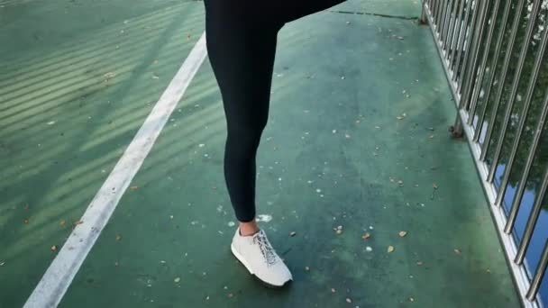 Фитнес Спорта Девушки Спортивная Одежда Занимающиеся Йогой Фитнес Упражнения Улице — стоковое видео