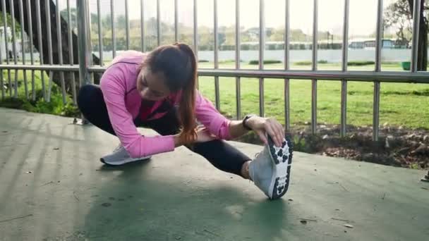 Fitness Sport Dziewczyna Odzież Sportowa Robi Joga Ćwiczenia Fitness Ulicy — Wideo stockowe