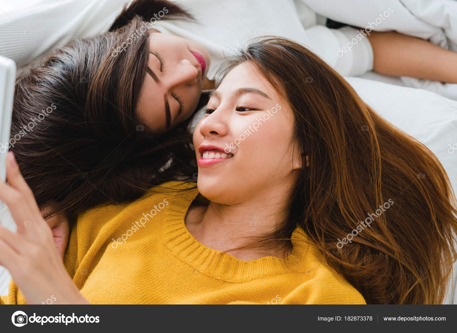 Lesbian Couple Hugging And Smiling Stock Footage Photo