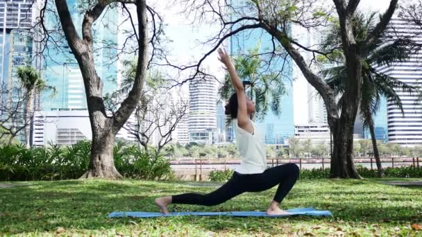 Giovane Donna Asiatica Yoga All Aperto Mantenere Calma Medita Durante — Video Stock