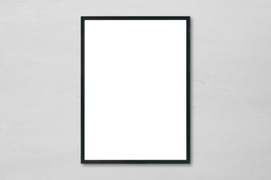 Boş poster çerçeve beyaz mermer duvar arka odasında asılı kadar alay - montaj ürünleri görüntülemek için kullanılan mockup olabilir ve anahtar görsel düzeni tasarlayın.