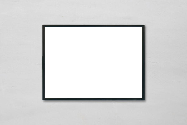 Mock up blank poster picture frame hanging on white marble wall background in room - can be used mockup for montage products display and design key visual layout.
