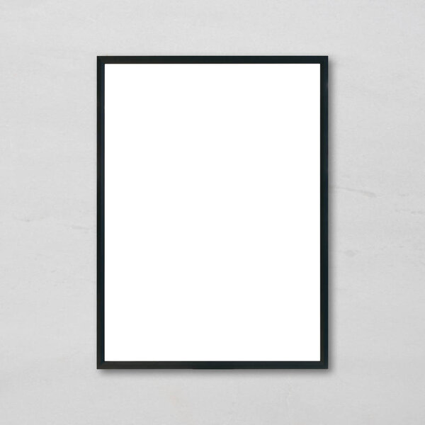 Mock up blank poster picture frame hanging on white marble wall background in room - can be used mockup for montage products display and design key visual layout.
