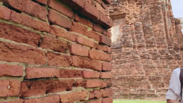 Viajante Mulher Asiática Passar Férias Viagem Ayutthaya Tailândia Japonês Mochileiro — Vídeo de Stock