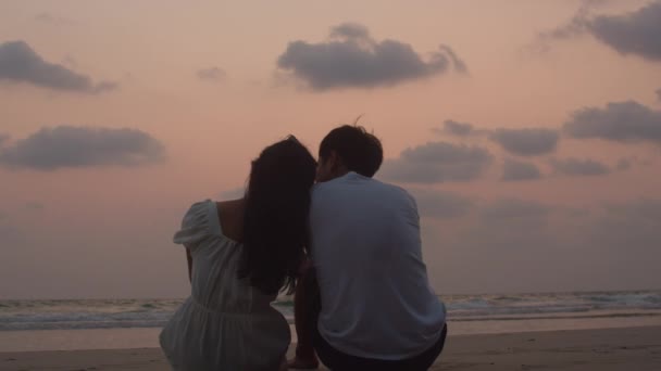 Asiatische Junge Glückliche Familie Genießt Den Urlaub Strand Abend Papa — Stockvideo