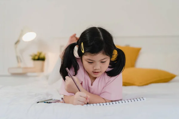 Young Asian Girl Drawing Home Asia Japanese Woman Child Kid — Stock Photo, Image