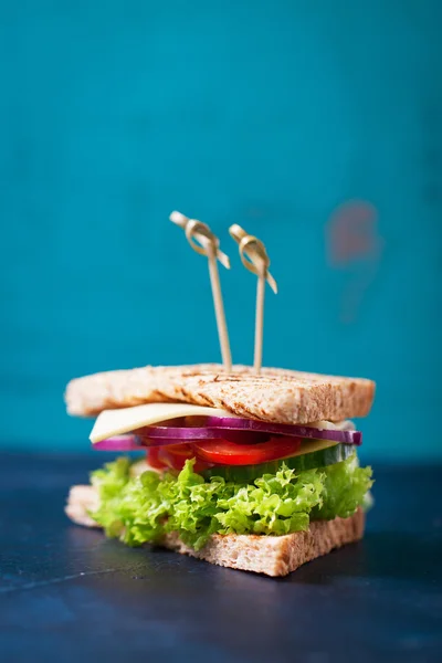 Hausgemachtes leckeres vegetarisches Sandwich mit frischem Gemüse und Käse — Stockfoto
