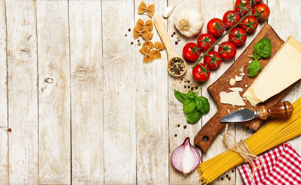 Italian food or ingredients background with fresh vegetables