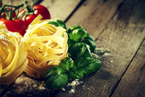 Tasty Fresh Colorful Ingredients for Cooking Pasta Tagliatelle 