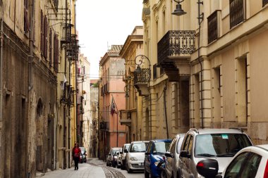 27 Nisan 2017 Cagliari, İtalya. Cagliari eski kasaba görünümü. 