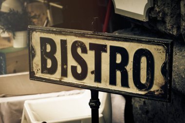 Tabela restoran veya Bistro. Retro Vintage tonlama. Yatay