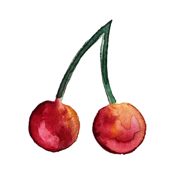 Manzana roja sabrosa fresca con licencia verde acuarela dibujada a mano . — Foto de Stock