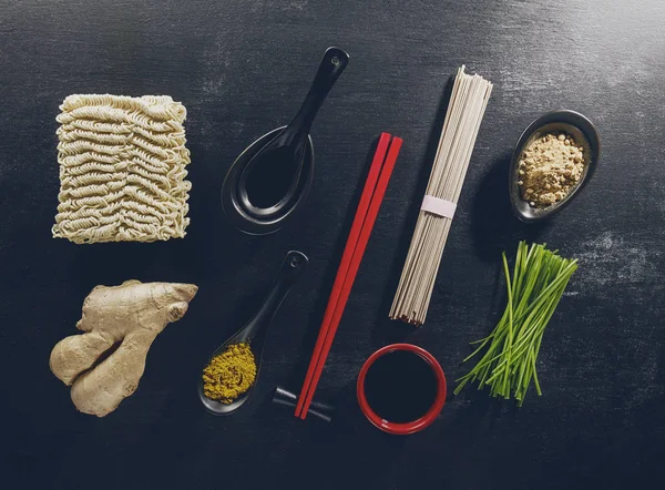 Variety Defferent Many Ingredients for Cooking Tasty Oriental Asian (dalam bahasa Inggris) — Stok Foto