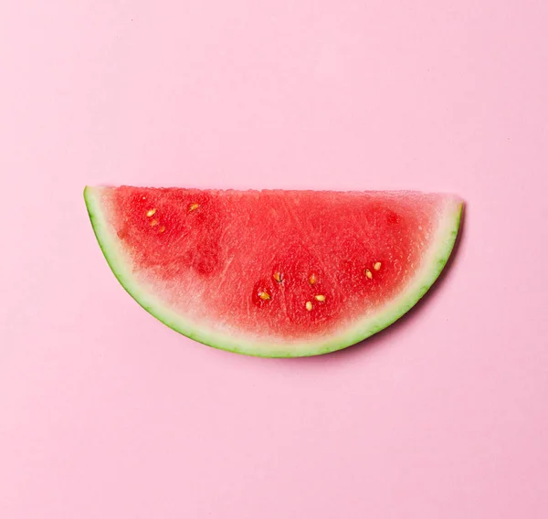 Beautiful appetizing fashion flat lay fresh watermelon on pink — Stock Photo, Image