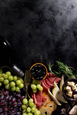 Lezzetli iştah açıcı İtalyan Akdeniz gıda maddeleri düz Lay