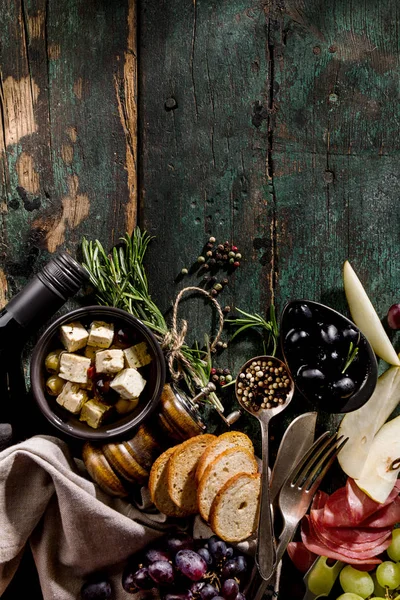 Gustosi ingredienti della cucina greca mediterranea italiana Top View — Foto Stock