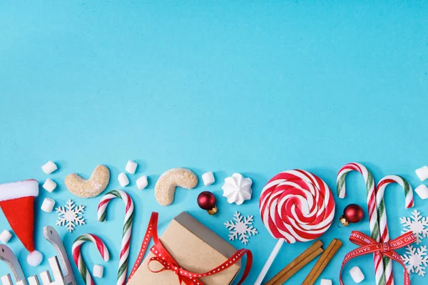 Christmas słodkie układ na niebiesko — Zdjęcie stockowe