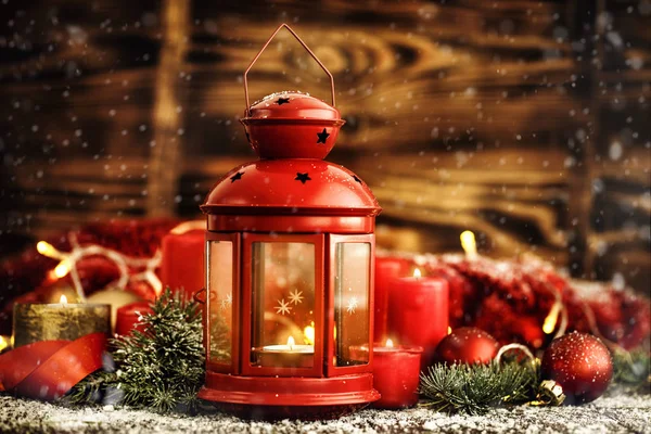 Christmas lantern with candle — Stock Photo, Image