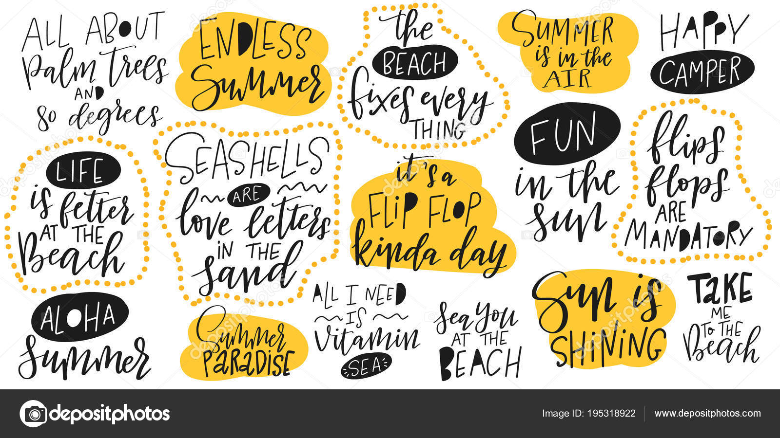 Handdrawn Inspirational Motivational Quotes Set Summer Summer