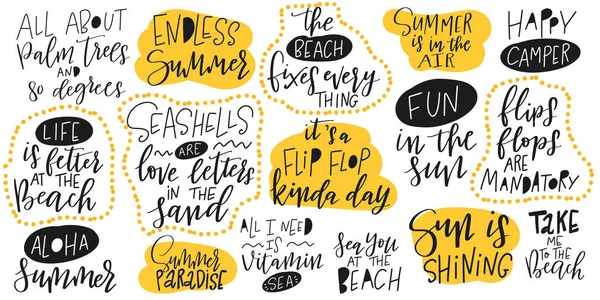 Citas Inspiradoras Motivacionales Dibujadas Mano Establecidas Sobre Las Vacaciones Verano — Vector de stock