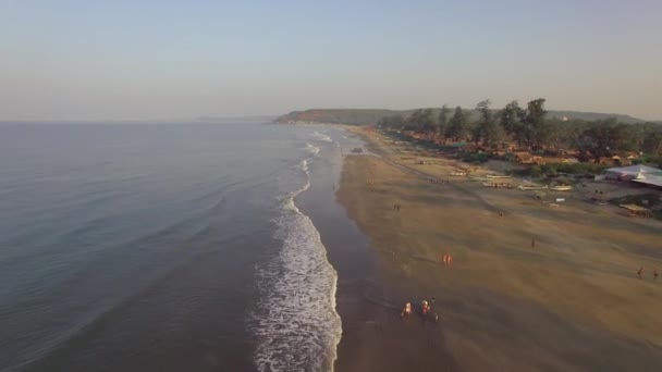 Luchtfoto van Ashwem strand in Goa, India. Winter 2016. — Stockvideo