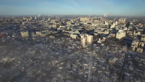 Luchtfoto Winters aanblik van Voronezh city, 2016 jaar, februari. — Stockvideo