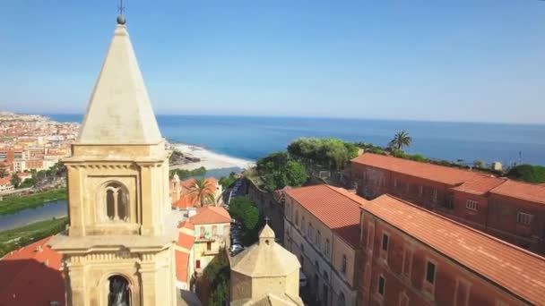 Aerial view of the old town district, Ventimiglia, Italy, July 2017. — Stock Video