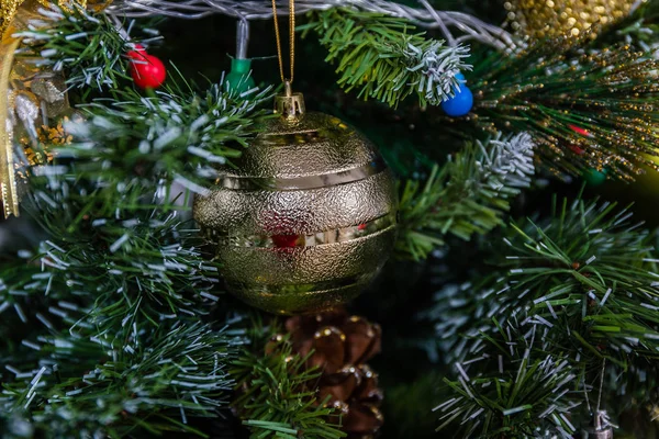 Giocattoli Sull Albero Natale Luci Candele Natale — Foto Stock