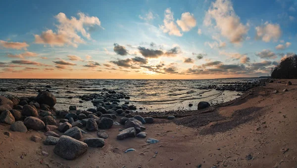 Finska Vikens Vackra Kust Vid Solnedgången Leningradregionen Ryssland — Stockfoto