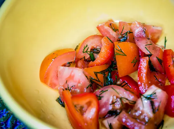 Garnish Tomatoes Onion Slices Vegetable Salad Dish — Stockfoto