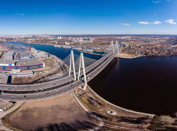 Санкт Петербург Росія Рух Обуховський Міст Через Річку Неву Шосе — стокове фото