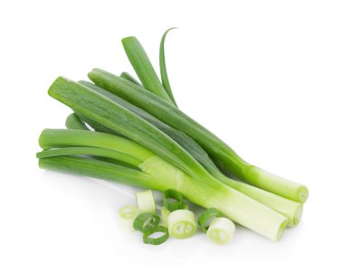 Beyaz arkaplanda Yeşil Japon Bunching Onion