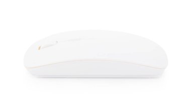 Beyaz arkaplanda beyaz kablosuz fare