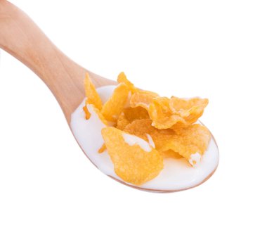 Beyaz arka plan üzerinde izole sütlü Mısır gevreği