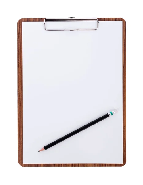 Blank paper on wooden clipboard with space on white background — Stock Photo, Image