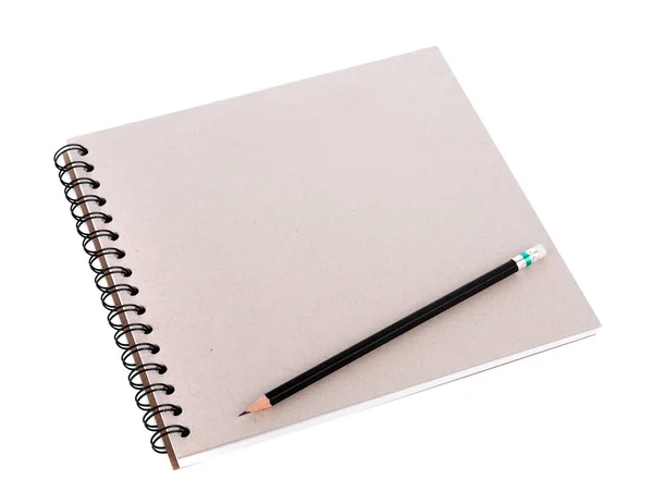 Cuaderno en espiral realista en blanco y lápiz aislado en bac blanco —  Fotos de Stock