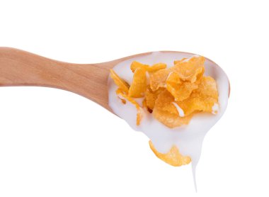 Beyaz arka plan üzerinde izole sütlü Mısır gevreği