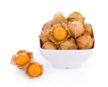 beyaz zemin üzerine Cape bektaşi üzümü. Physalis