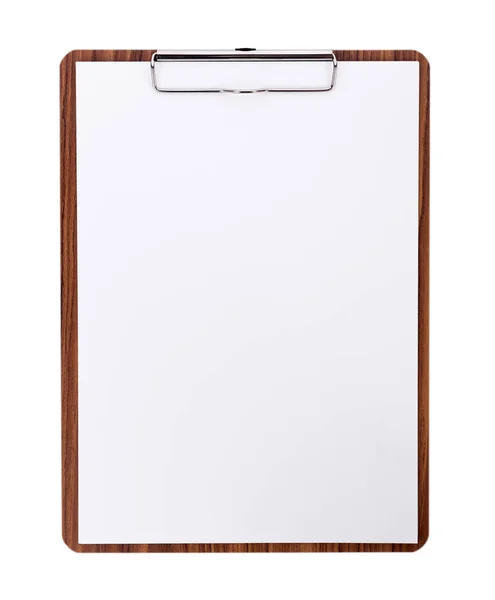 Blank paper on wooden clipboard with space on white background Stock Image