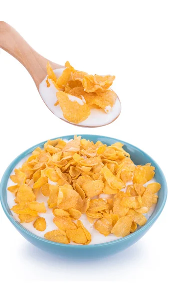 Cornflakes mit Milch isoliert auf weißem Hintergrund — Stockfoto