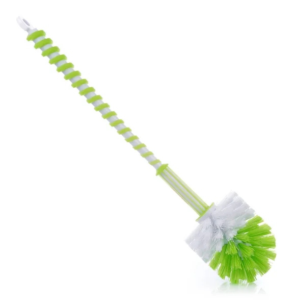 Plastic green toilet brush isolated on white background — Stock Photo, Image