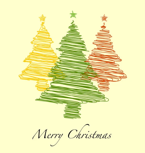 Feliz Año Nuevo, Feliz Navidad con árbol de Navidad dibujado a mano — Vector de stock