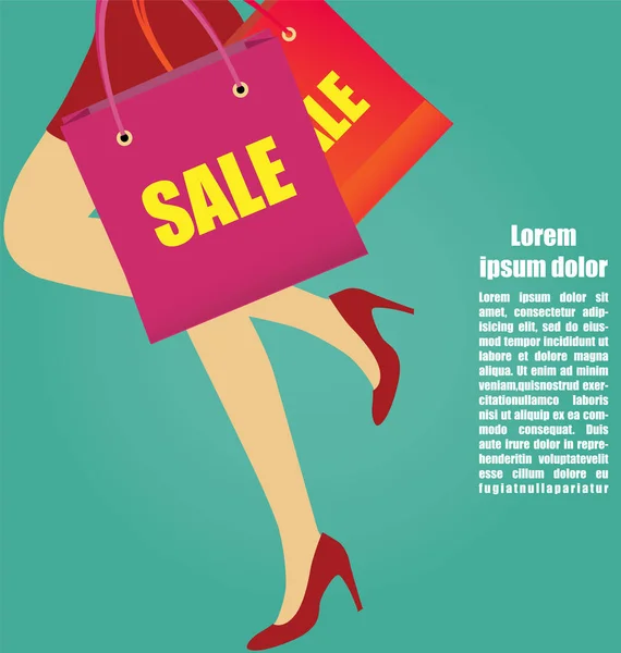 Vrouwen benen met hoge hakken lopen met Shopping tassen, Business — Stockvector